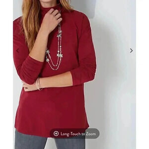 J. Jill red mock neck quarter sleeve top L